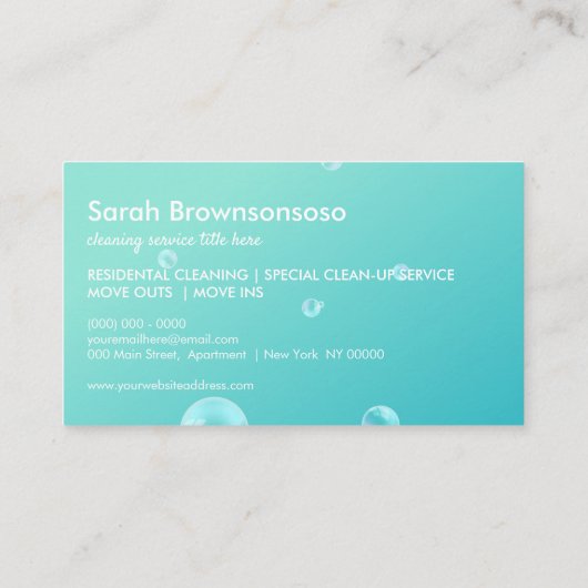 緑のバブル 洗濯 クリーニング 名刺 (裏面)