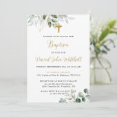 緑のバプテスマ招待状テンプレート、緑と金ゴールド 招待状 (スタンド正面)