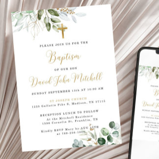 緑のバプテスマ招待状テンプレート、緑と金ゴールド 招待状