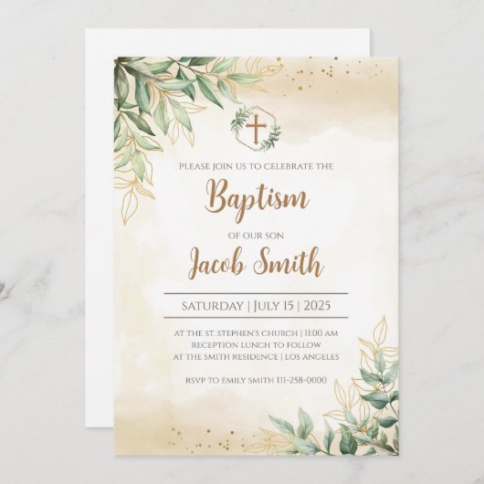緑のバプテスマ招待状for少年《キリスト教》洗礼式や命名式 招待状 (正面/裏面)