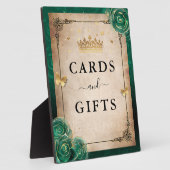 緑のバラと金ゴールドクラウンカードとギフトサイン フォトプラーク (側面)