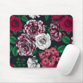 緑のバラをオンにした赤、白、および葉2色の マウスパッド (マウス)