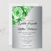 緑のバラオンシルバー結婚ズ 招待状 (正面)