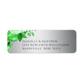 緑のバラオンラグジュアリーシルバーエレガントな結婚式 ラベル (正面)