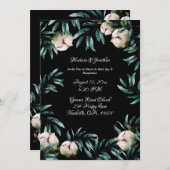 緑のバラブラックバックグラウンドエレガントな結婚式 招待状 (正面/裏面)