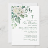 緑のバラ花バプテスマ 招待状 (正面)