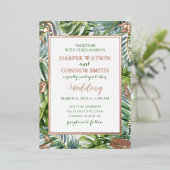 緑のバラ金ゴールドフォイル葉スシンプルの結婚 箔招待状 (立ち正面)