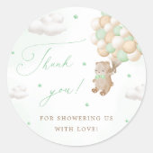 緑のバルーン付きテディベアありがとうございました ラウンドシール (正面)