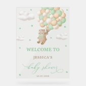 緑のバルーン付きテディベア赤ちゃんシャワーへようこそ アクリルサイン (正面)