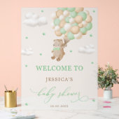 緑のバルーン付きテディベア赤ちゃんシャワーへようこそ アクリルサイン (ウェディング)