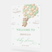 緑のバルーン付きテディベア赤ちゃんシャワーへようこそ アクリルサイン (傾斜)