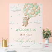 緑のバルーン付きテディベア赤ちゃんシャワーへようこそ アクリルサイン (ウェディング)