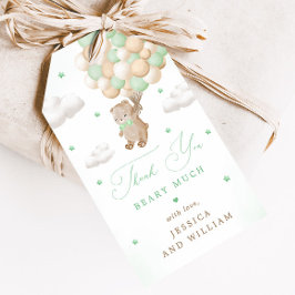 緑のバルーン付きテディベア赤ちゃんシャワー ギフトタグ