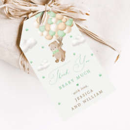 緑のバルーン付きテディベア赤ちゃんシャワー ギフトタグ