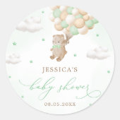 緑のバルーン付きテディベア赤ちゃんシャワー ラウンドシール (正面)