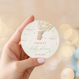 緑のバルーン付きテディベア赤ちゃんシャワー ラウンドシール