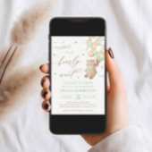 緑のバルーン付きテディベア赤ちゃんシャワー 招待状