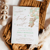 緑のバルーン付きテディベア赤ちゃんシャワー 招待状