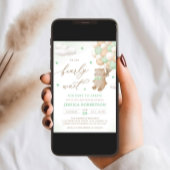 緑のバルーン付きテディベア赤ちゃんシャワー 招待状