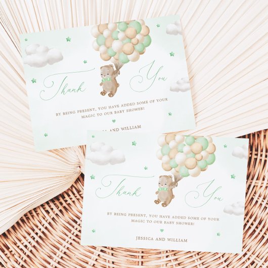 緑のバルーン付きテディベア カード