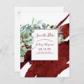 緑のバーガンディ赤の多肉食の日付を保存 案内ポストカード (正面/裏面)