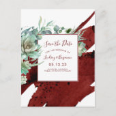 緑のバーガンディ赤の多肉食の日付を保存 案内ポストカード (正面)