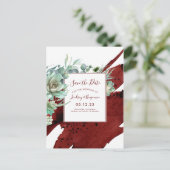 緑のバーガンディ赤の多肉食の日付を保存 案内ポストカード (スタンド正面)