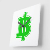 緑のバーツの印の฿のタイのお金の通貨の฿ スクエア壁時計 (傾斜)