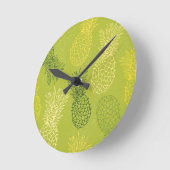 緑のパイナップル輪郭パターン ラウンド壁時計 (傾斜)