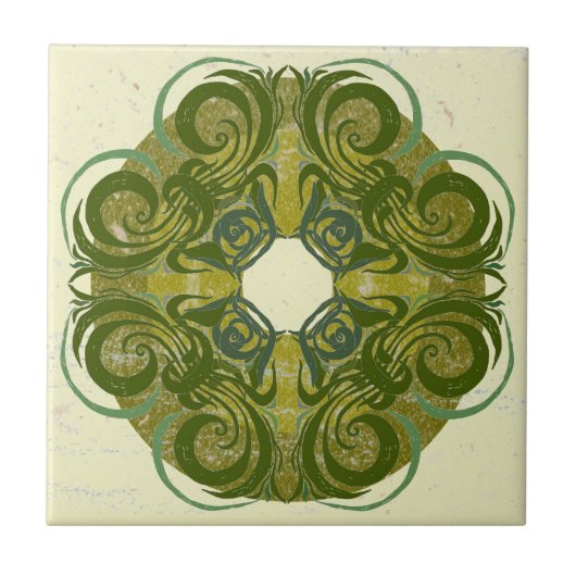 緑のパターンレトロタイル タイル (正面)