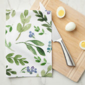 緑のパターン葉のガーデンボタニカルグリーン キッチンタオル (四つ折り)