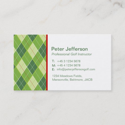 緑のパターン(の模様が)あるなゴルフインストラクターの名刺 名刺 (正面)