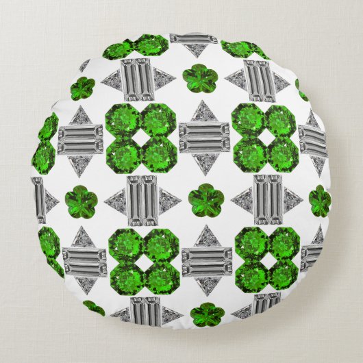 緑のパターン ラウンドクッション (正面)