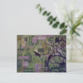 緑のパッチワークRavens混合メディアポストカード ポストカード (スタンド正面)