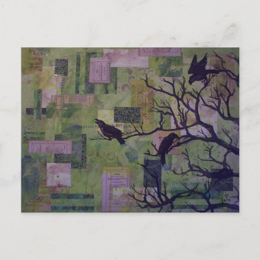 緑のパッチワークRavens混合メディアポストカード ポストカード (正面)