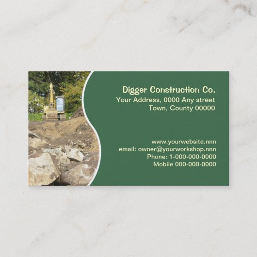 緑のパネルが付いている黄色い掘削機 名刺 (正面)