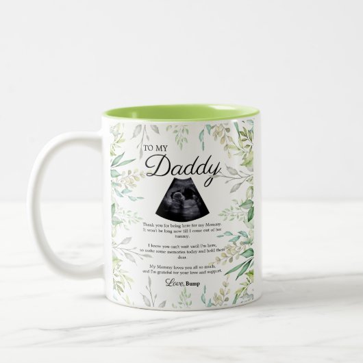 緑のパパのバンプ詩の葉の水色 ツートーンマグカップ (左)