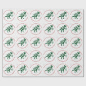 緑のパーソナライズされたクリスマスサンタザウルス恐竜 ラッピングペーパー (フラット)