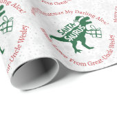 緑のパーソナライズされたクリスマスサンタザウルス恐竜 ラッピングペーパー (ロールコーナー)