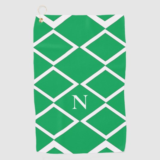 緑のパーソナライズされたダイヤモンド三角形 ゴルフタオル (正面)