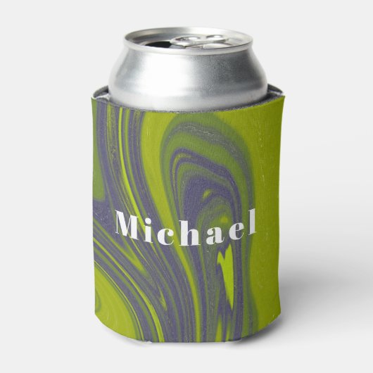 緑のパーソナライズされたネクタイ染めウェディングパーティーの好意 缶クーラー (缶正面)
