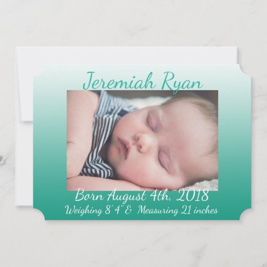 緑のパーソナライズされたベビー写真の生誕通知 案内状 (正面)