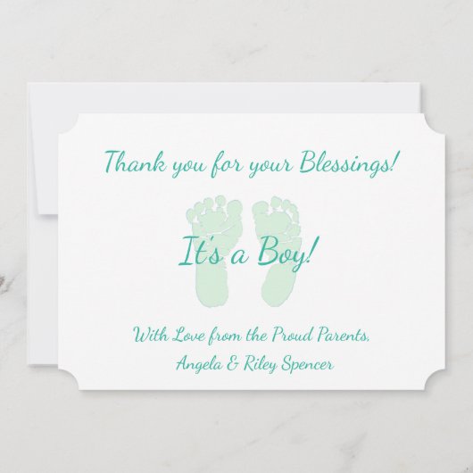 緑のパーソナライズされたベビー写真の生誕通知 案内状 (裏面)