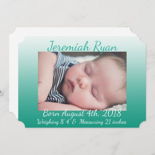 緑のパーソナライズされたベビー写真の生誕通知 案内状 (正面/裏面)
