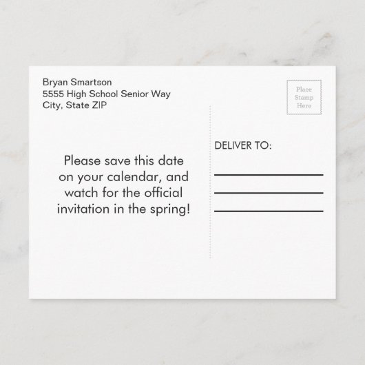 緑のパーソナライズされた写真の卒業日退会 案内ポストカード (裏面)