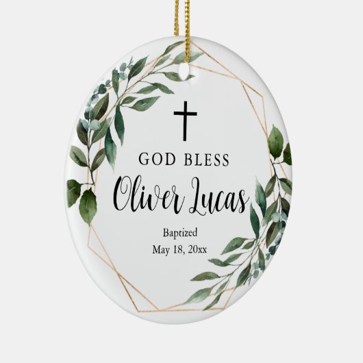 緑のパーソナライズされた写真バプテスマオーナメント セラミックオーナメント (右)