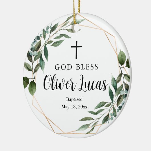 緑のパーソナライズされた写真バプテスマオーナメント セラミックオーナメント (左)