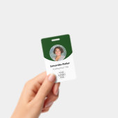 緑のパーソナライズされた写真、ロゴ、バーコード従業員 バッジ (手持ち)