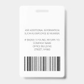 緑のパーソナライズされた写真、ロゴ、バーコード従業員 バッジ (裏面)