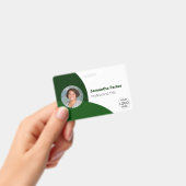 緑のパーソナライズされた写真、ロゴ、バーコード従業員 バッジ (手持ち)